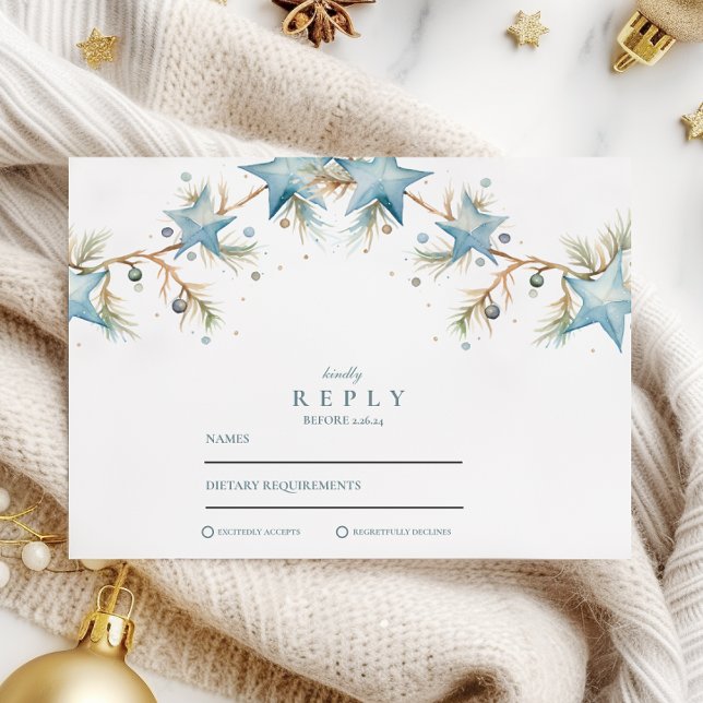 Frosted Blue Star Wedding RSVP Card (Creator Uploaded)