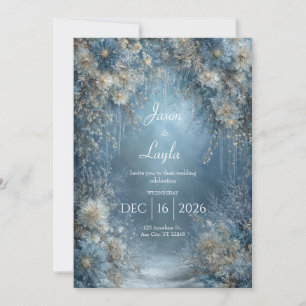 Frosted Blue White Floral Icicle Winter Wedding Invitation