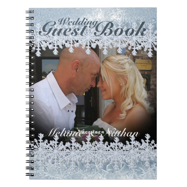 Frosted Blue Winter Custom Photo Wedding Guest Notebook (Front)