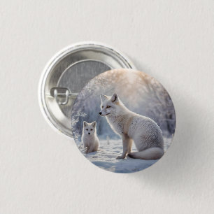 "Frosted Bonds: The Arctic Fox and Her Cub" 3 Cm Round Badge
