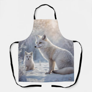 "Frosted Bonds: The Arctic Fox and Her Cub" Apron
