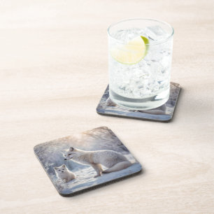 "Frosted Bonds: The Arctic Fox and Her Cub" Coaster