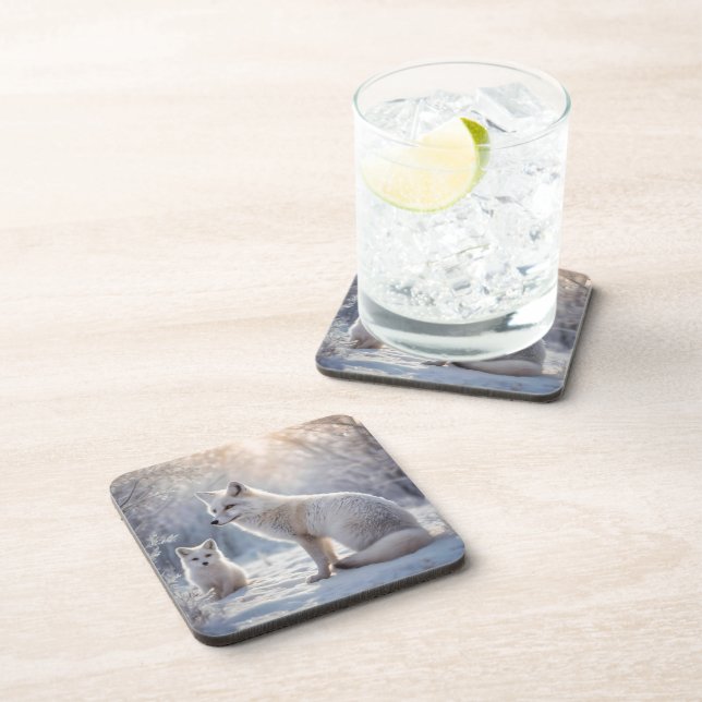 "Frosted Bonds: The Arctic Fox and Her Cub" Coaster (Right Side)