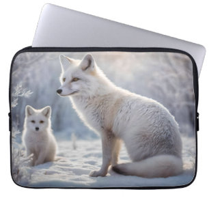 "Frosted Bonds: The Arctic Fox and Her Cub" Laptop Sleeve