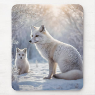"Frosted Bonds: The Arctic Fox and Her Cub" Mouse Pad