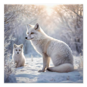"Frosted Bonds: The Arctic Fox and Her Cub" Photo Print
