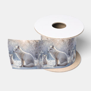 "Frosted Bonds: The Arctic Fox and Her Cub" Satin Ribbon
