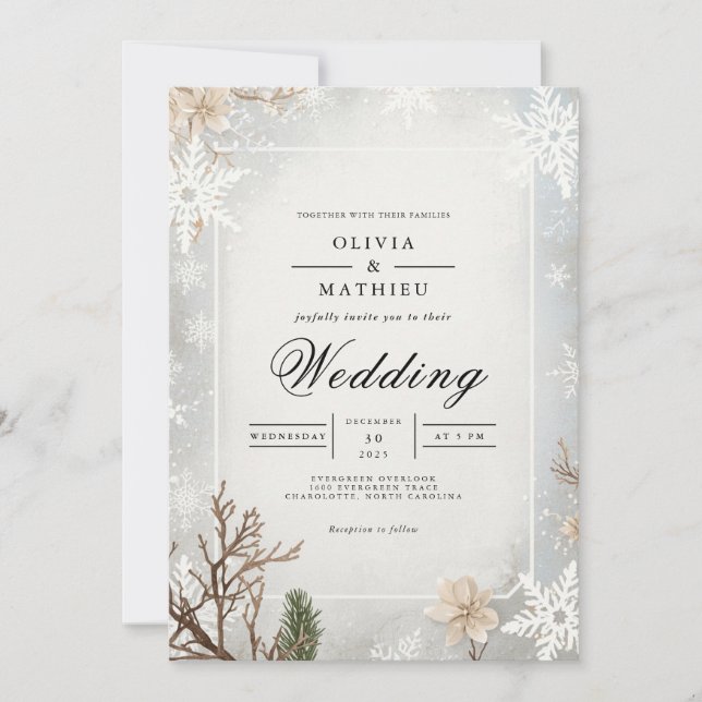 Frosted Branch Winter Wedding Invitation (Front)