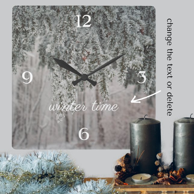 Frosted branches and a snow-covered forest square wall clock (Creator Uploaded)