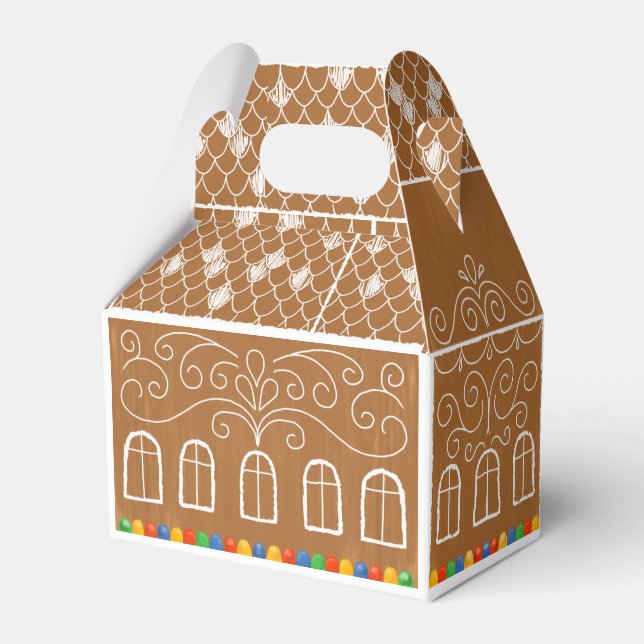 Frosted Candy Holiday Gingerbread House Favour Box (Front Side)