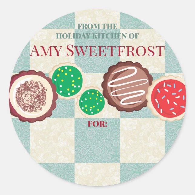 Frosted Christmas cookies "homemade by" to from Classic Round Sticker (Front)