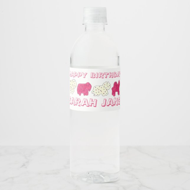 Frosted Circus Animal Cookies Pink White Sprinkles Water Bottle Label (Front)