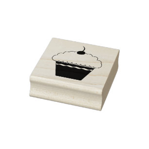 Frosted Cupcake with Cherry Rubber Stamp