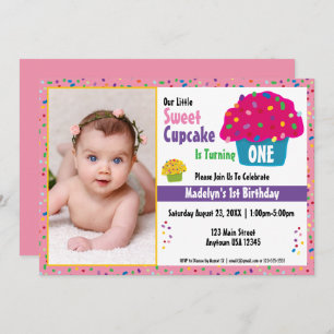 Frosted Cupcakes Rainbow Sprinkle Whimsical Baking Invitation