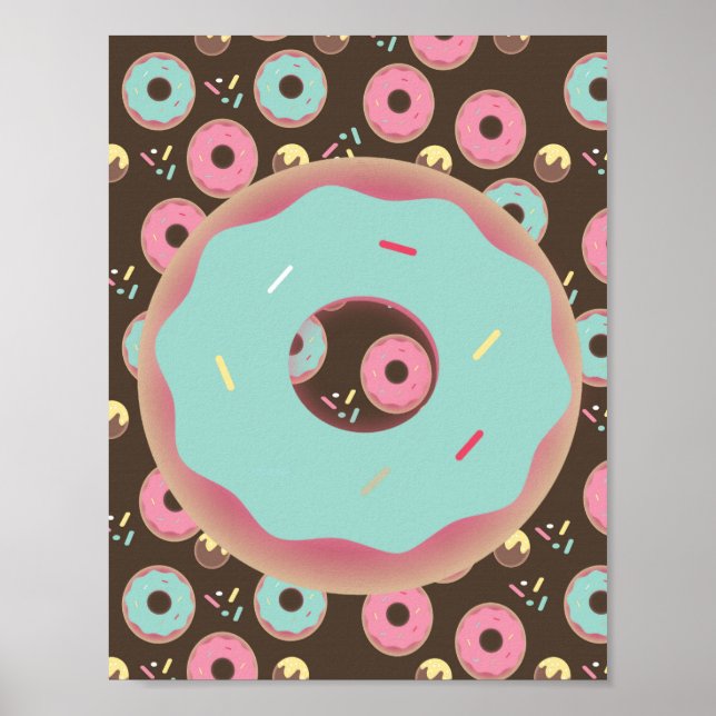 Frosted Doughnut 3D Sprinkles Wall Art Teal Poster (Front)