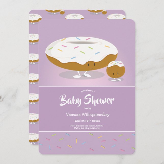 Frosted Doughnut and Doughnut Hole Sprinkles Baby  Invitation (Front/Back)