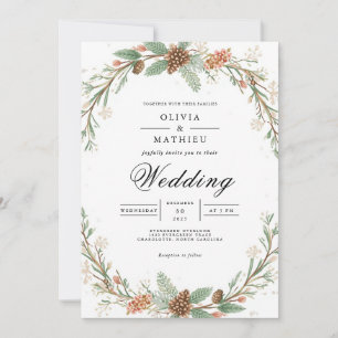 Frosted Evergreen Arch Romance Wedding Invitation