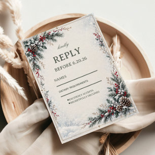 Frosted Evergreen Berry Winter Sophistication RSVP Card