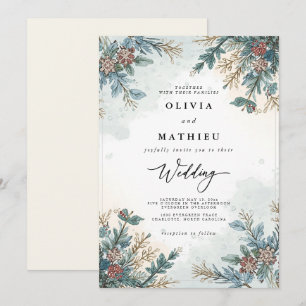 Frosted Evergreen Floral Wedding Invitation
