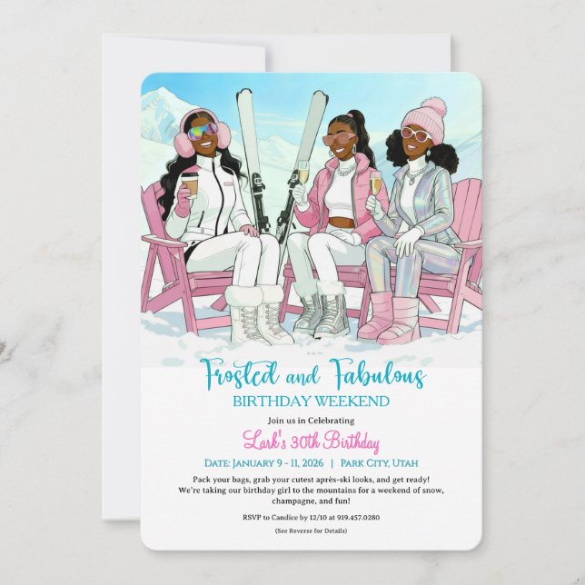 Frosted & Fabulous Après Ski Birthday Getaway Invitation (Front)