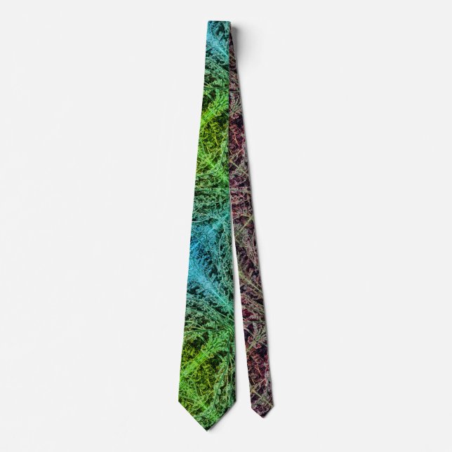 Frosted fern blue green brown leaves pattern tie (Front)