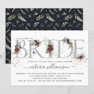 Frosted Floral Silver Winter Bridal Shower Invitation
