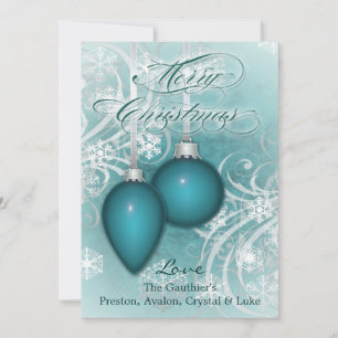 Frosted Flourishes Teal Winter Holiday Card