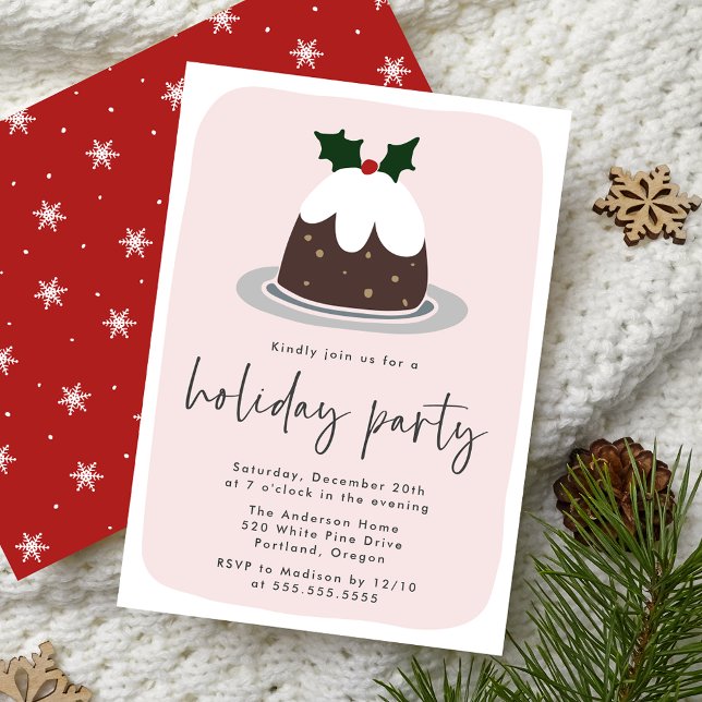 Frosted Fruitcake Holly Pink & Red Holiday Party Invitation (Creator Uploaded)