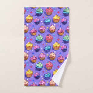Frosted Fun Cupcake Pattern: Whimsical Bakery  Hand Towel