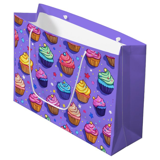 Frosted Fun Cupcake Pattern: Whimsical Bakery  Large Gift Bag (Front Angled)