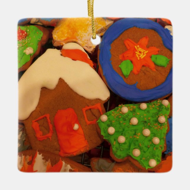 Frosted Gingerbread Cookies Ceramic Ornament (Front)