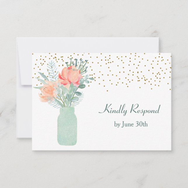 Frosted Glass Mason Jar Wedding RSVP Card (Front)