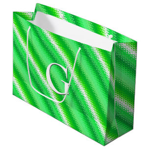 Frosted glass stripes - emerald green and white large gift bag