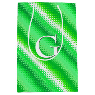 Frosted glass stripes - emerald green and white medium gift bag