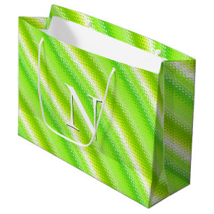 Frosted glass stripes - lime green and white large gift bag