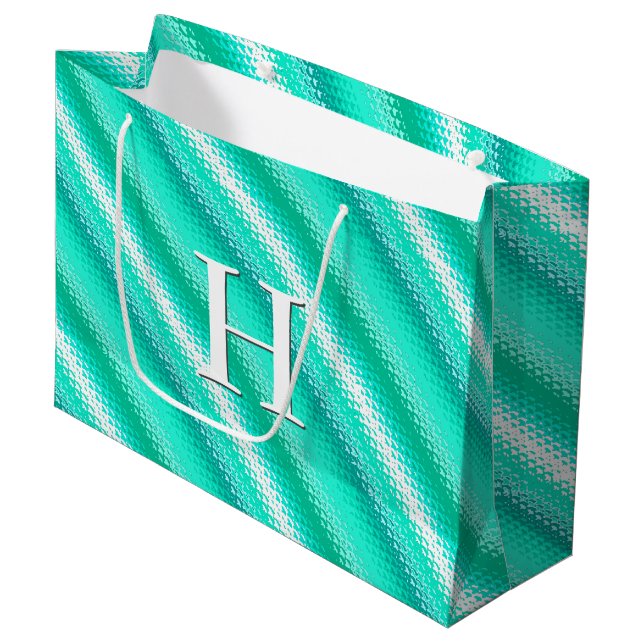 Frosted glass stripes - turquoise and white large gift bag (Front Angled)