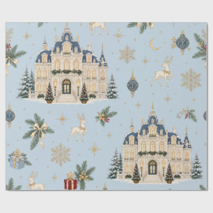 Frosted Ice Blue Celestial Winter Palace Christmas Wrapping Paper
