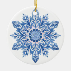Frosted Lace Snowflake Ornament Light Blue and P
