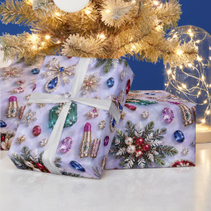 Frosted Lavender Jewel Cosmetics Christmas Wrapping Paper