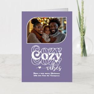 Frosted Lilac Cosy Vibes Christmas Photo Foil Holiday Card