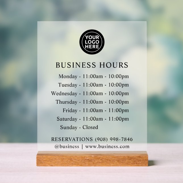 FROSTED | Logo and Business Hours | Acrylic Sign (Neutral)