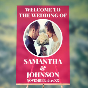 Frosted Magenta Acrylic Photo Wedding Welcome Sign