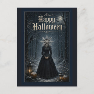 Frosted Midnight Halloween Enchantress Holiday Postcard