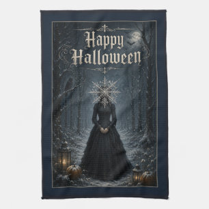 Frosted Midnight Halloween Enchantress Tea Towel
