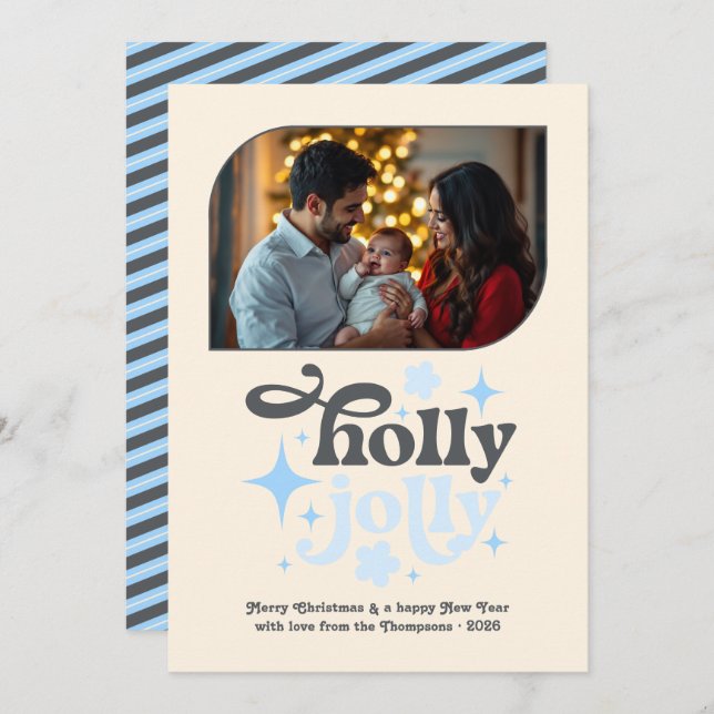 Frosted Morning Modern Blue Christmas Photo Holiday Card (Front/Back)