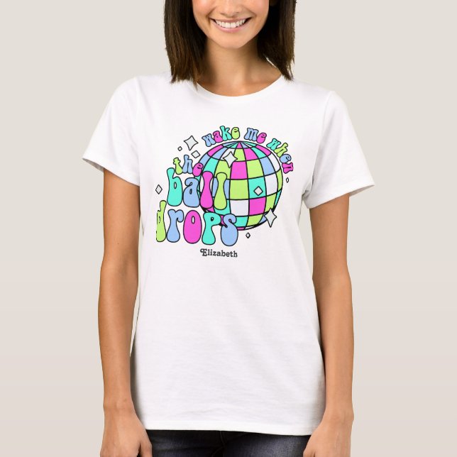 Frosted Neon Retro Happy New Year Party T-Shirt (Front)
