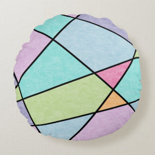 Frosted pastel Abstract Geometric Blue pink lilac Round Cushion
