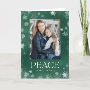 Frosted Peace Green Watercolor Holiday Photo Card