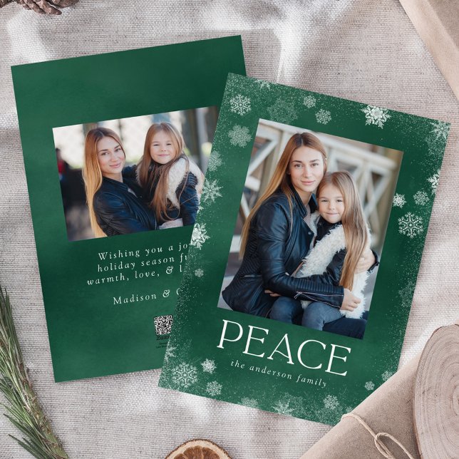 Frosted Peace Green Watercolor Holiday Photo Card (Creator Uploaded)