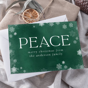 Frosted Peace Green Watercolor Non-Photo Holiday Card